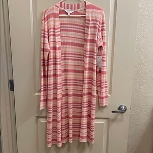 Time and Tru Pink and Tan Striped Cardigan
